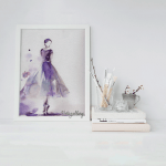 تابلو فانتزی دختر آبرنگی بنفش 2