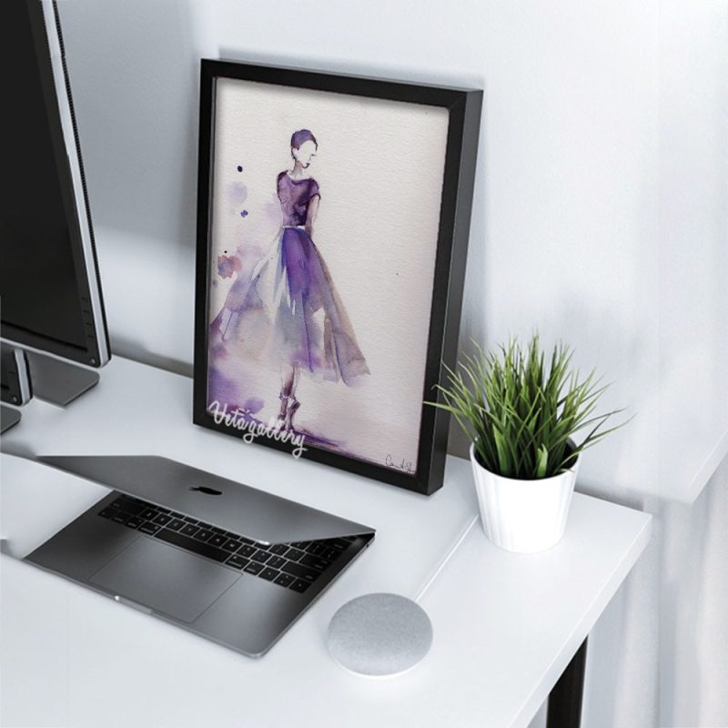 تابلو فانتزی دختر آبرنگی بنفش 6