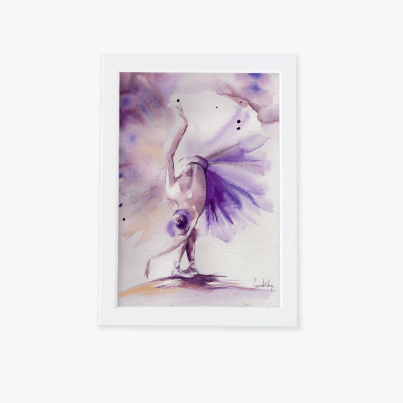 تابلو آبرنگی دختر رقصان بنفش 1
