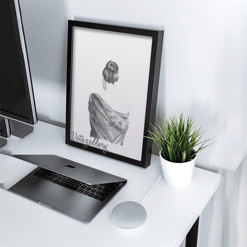 تابلو طرح دختر سیاه قلم 4