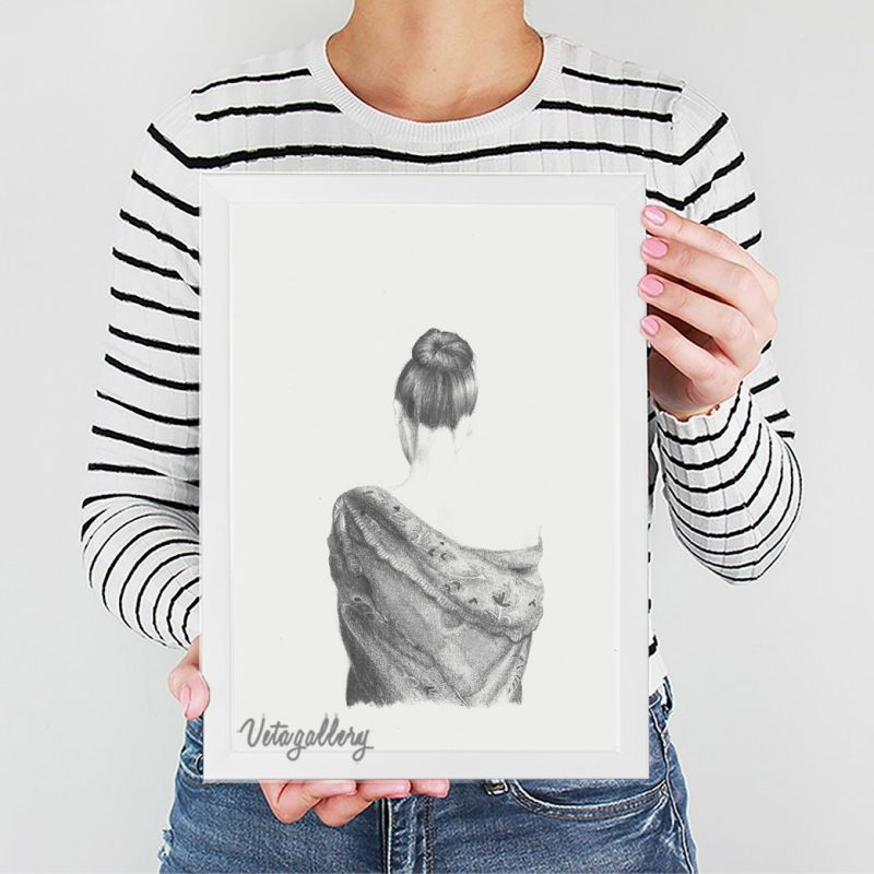 تابلو طرح دختر سیاه قلم 8