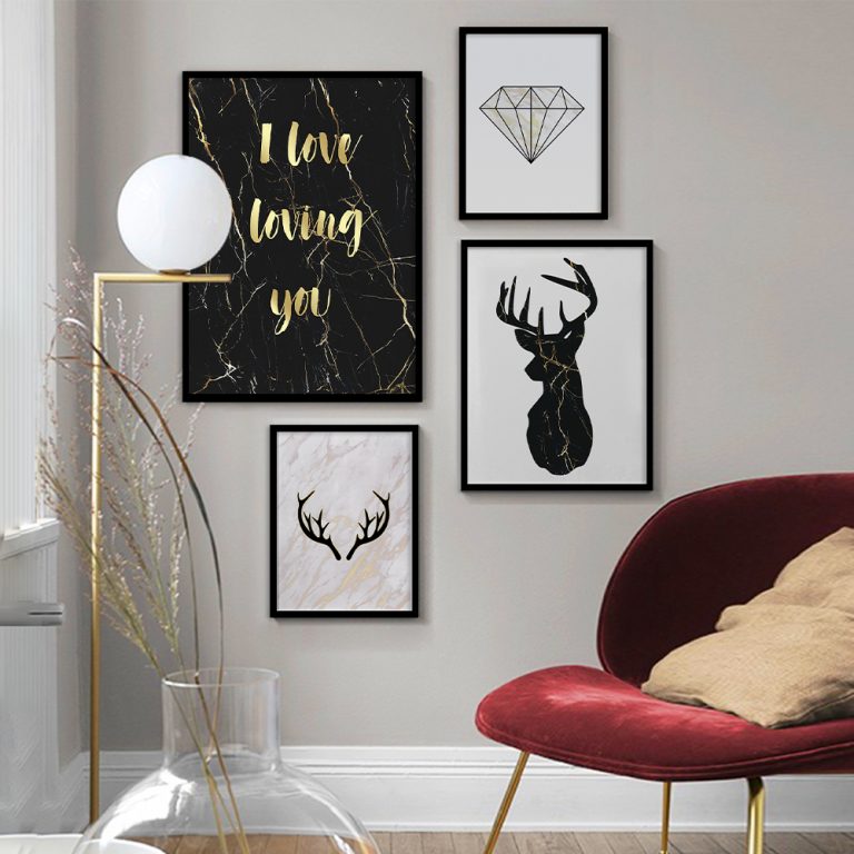 ست تابلو گوزن مشکی طلایی